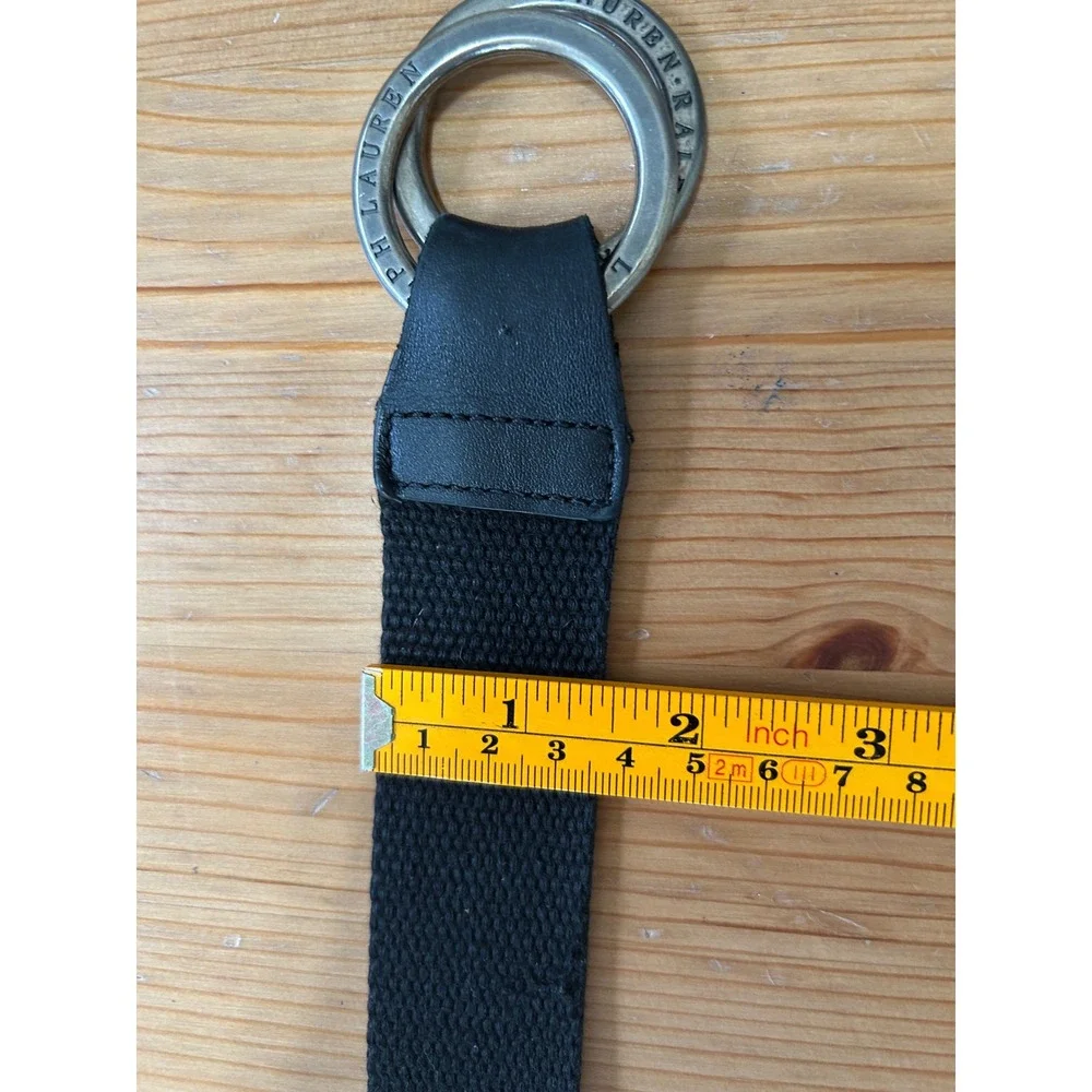 Lauren Ralph Lauren Black Webbed O Ring Belt Silver Tone Classic Lux37.5 Inch